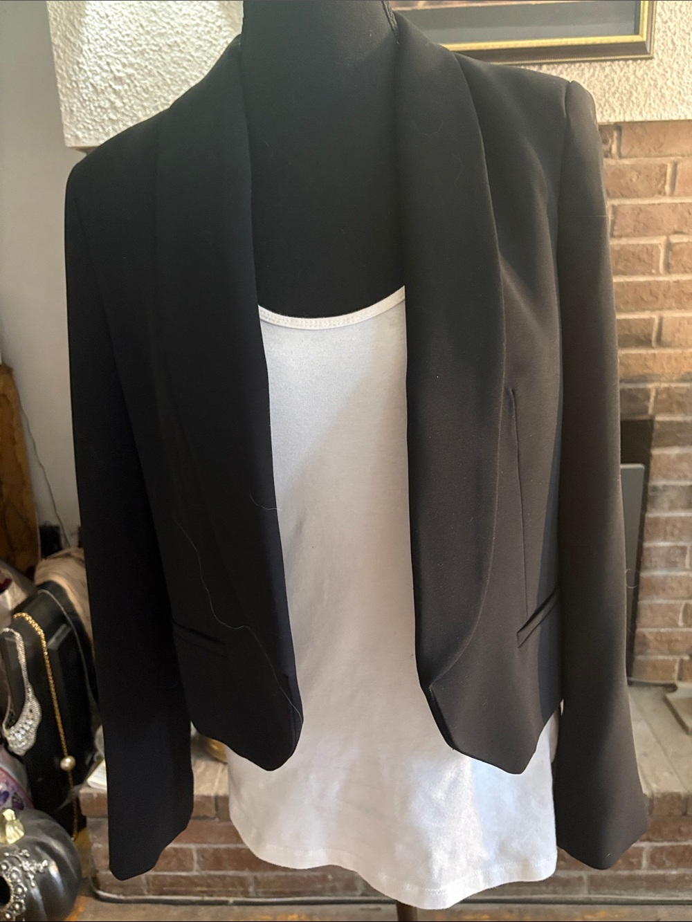 Mango Black Cropped Open-Front Blazer